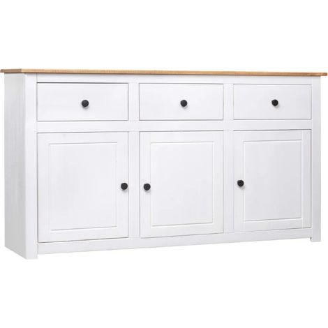 Buffet 3 portes 3 tiroirs pin massif blanc et clair Iris (1/5)