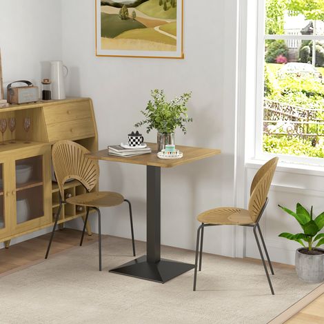 Table de salle à manger carrée pour 2 personnes, aspect bois, piètement en acier, 70 x 70 x 75 cm, marron foncé (1/5)
