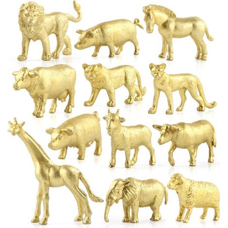 12 Figurines d'Animaux Sauvages en Plastique Doré pour Décoration Bureau Enfants (1/5)