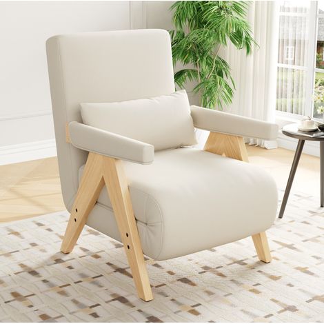Sofá cama adulto 87x64x60 cm lino beige — sillón 3-en-1 transformable: asiento, lounge (1/5)