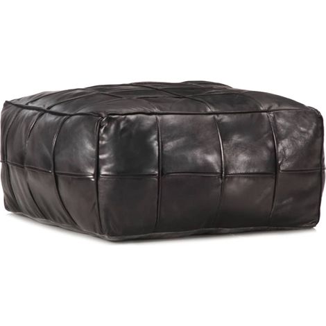 Pouf Schwarz 60 x 60 x 30 cm Echtes Ziegenleder