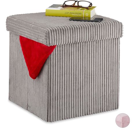 Relaxdays Pouf, Pieghevole, Sgabello Imbottito con Contenitore, Quadrato, con Coperchio, HxLxP: 38 x 38 x 38 cm, Grigio