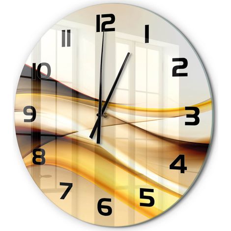 Horloge Murale Ronde Objet Décoratif en Verre Silencieuse pour Salon Vagues abstraites fi 60 cm