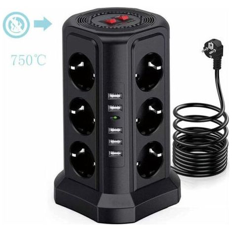 Tour multiprise parafoudre et surtension, Multiprise Electrique avec 5 Ports USB et 12 Prises, multiprise avec et 3 Interrupteurs, Blanc (1/3)