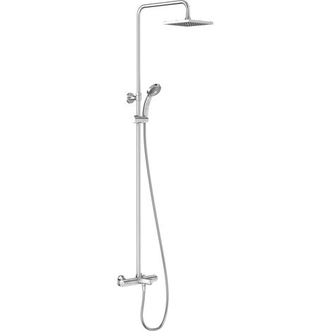 Colonne de douche et salle de bain thermostatique carrée Hauteur réglable Douche tête 200 x 200 mm Avec douchette à main Couleur chrome JULY E78192-CP (1/5)