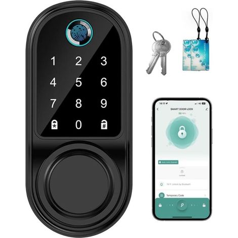 Serrure de porte intelligente à empreinte digitale, serrure électronique à code, adaptée à la maison et au bureau, compatible Bluetooth. (1/5)