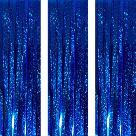 Pack de 3 Rideaux Laser Bleu 1x2m Rideaux à Franges Miroitantes pour Fenêtre et Porte, Décoration de Fête (1/4)