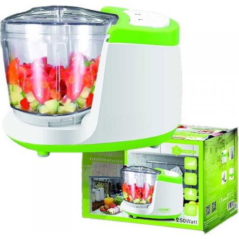 Tritatutto da Cucina Elettrico a Doppia Lame in Acciaio Inox 250W con 2 Velocita Vassoio in Vetro Temperato Capacita 400ml Verde