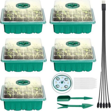 Mini Serre - Kit 5 Pièces - Couvercle Transparent - Lumière Solaire À Spectre Complet - Pour Semis Intérieur - 10 Étiquettes Et 2 Outils Inclus (1/5)