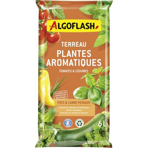 TERREAU PLANTES AROMATIQUES POT 6L TOMATES ET LEGUMES ALGOFLASH ATAROM6N