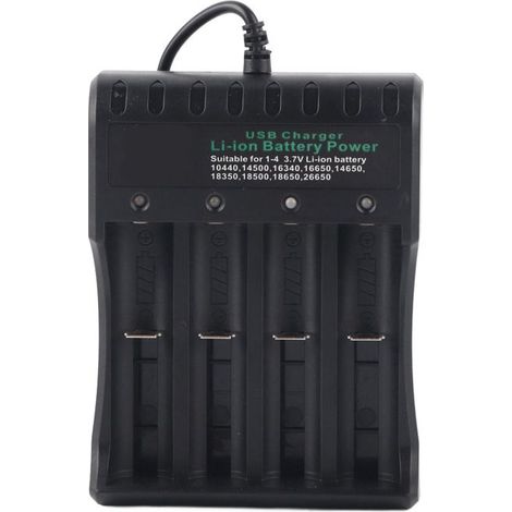 Caricabatterie ricaricabile a 4 slot da 4,2 V CC con cavo USB, adatto per batterie agli ioni di litio da 3,7 V. (1/5)