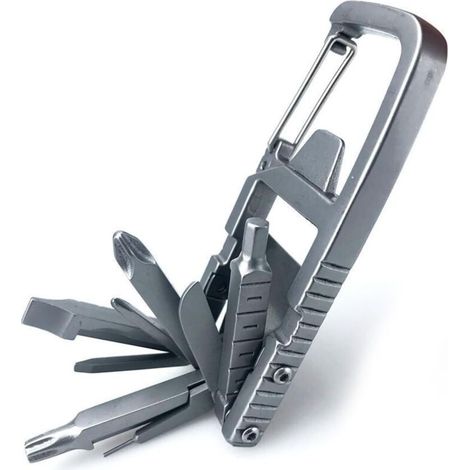 Portachiavi multifunzionale in acciaio inossidabile, strumento per esterni, apribottiglie, strumento tascabile in acciaio inossidabile e per autodifesa (1/4)