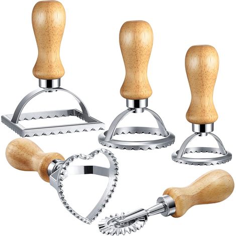 Emporte-pièce Ravioli - En Bois De Chêne Et Acier Inoxydable - Pour Pâtes Fraîches Lasagnes Quenelles - Lot De 4 Formes Différentes