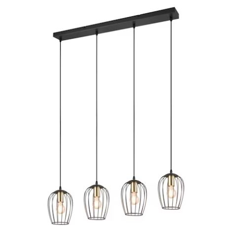 GRID SOSPENSIONE NERA E OTTONE 4 DIFFUSORI METALLO GABBIA L. 90 CM 4xE27