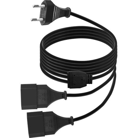 Câble rallonge d'alimentation Euro,Câble D'extension 2 en 1 Européenne vers Double Prise Européenne de Type C,rallonge Prise Euro 0,75 mm² Max.2,5A/250V pour TV,Ordinateur,Moniteur (1/5)