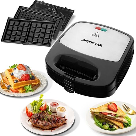 Aigostar Rubik Piastra Sandwich 3 in 1 800W Waffle Toast Grill Antiaderente (1/5)