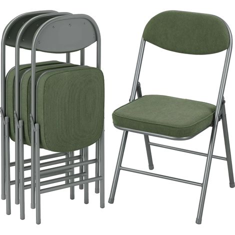 Lot de 4 chaises pliantes chaises de salle à manger portables avec assises et dossiers rembourrés en velours côtelé vert (1/5)