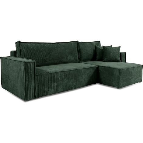 Canapé d'angle réversible convertible 3 places Ezekiel velours côtelé Vert Sapin