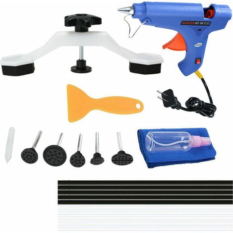 Reparaturset für Dellen: Kunststoff-Brückenreparaturwerkzeug + blaue Heißklebepistole + 5 schwarze und 5 weiße Klebestifte + gelber Spachtel + (1/5)