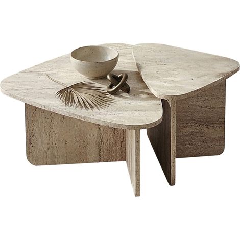 Saraceno Couchtisch, modulare, dreieckige Form, Marmorplatte Farbverlauf, 90x60x35h cm Marmorweiß