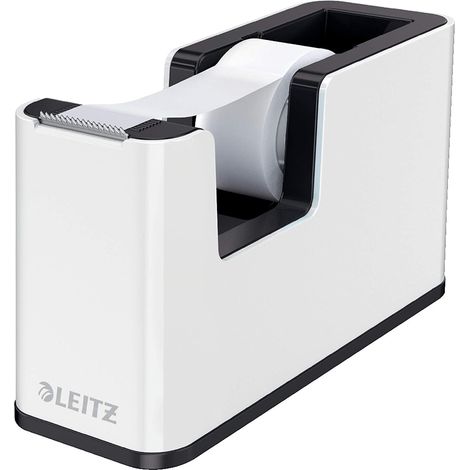 Leitz Dispensador de Cinta Adhesiva, Base Pesada, Cinta Adhesiva, Gama WOW, Blanco Perla/Negro (1/4)