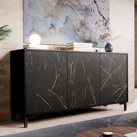 Buffet design effet marbre noir 150cm Ketla (1/4)