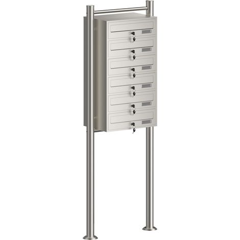 Wiltec Cassetta postale condominiale autoportante 6 posti, acciaio inox, 1 modulo, 556 x 270 x 1500 mm