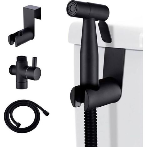Kit bidet WC - Bidet portable - Acier inoxydable - Pression réglable - Noir (1/4)