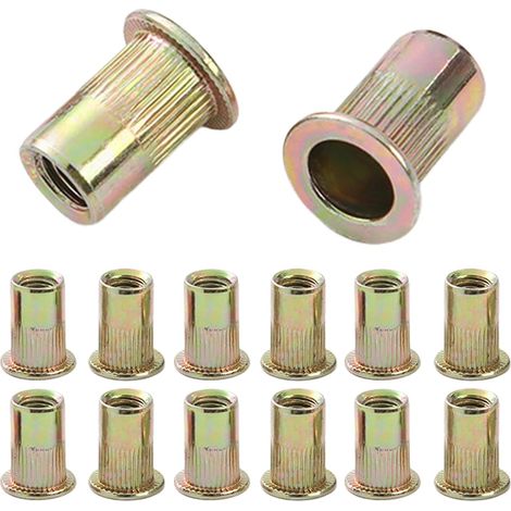 50 Pièces Écrous à Sertir M10, Inserts Filetés en Acier au Carbone Zincé à Tête Plate, Rivets Aveugles pour Métal Plastique (1/5)