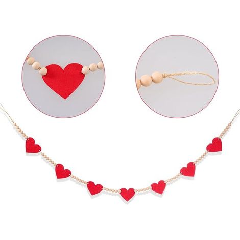Pendentif en bois en forme de cœur rouge orné de perles - couronne décorative pour la Saint-Valentin (1/5)