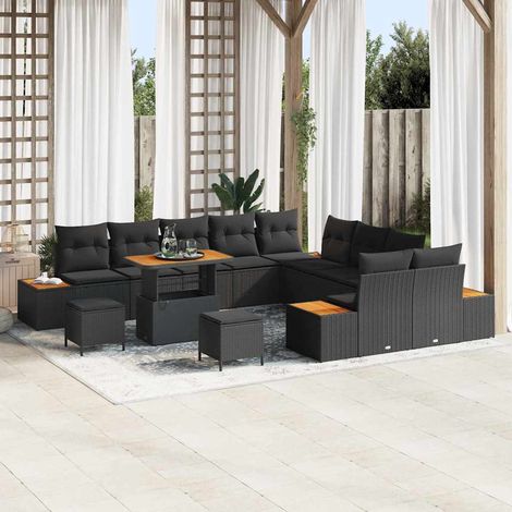 vidaXL Set Divano da Giardino con cuscino Nero Poly Rattan (1/5)