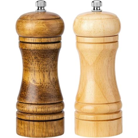 Ensemble de 2 moulins à sel et poivre en bois (12,7 cm) – Moulins manuels rechargeables avec rotor en céramique réglable, fenêtre transparente, design en bois naturel pour la cuisine, le barbecue, les (1/5)