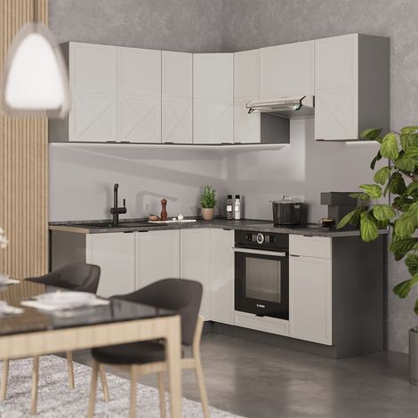 Cuisine en angle Fame-Line, GrisBeige/Anthracite, 160x60cm sans PT, Vicco