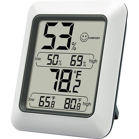 Digitales Hygrometer/Thermometer für den Innenbereich mit Feuchtigkeits- und Temperaturanzeige (weiß, 1 Stück), ohne Batterie