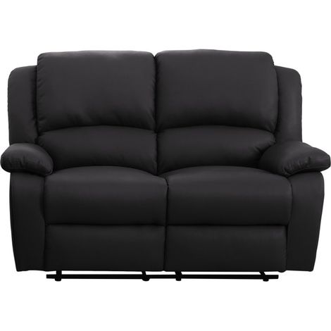 Loungitude – Canapé relax 2 places simili cuir noir – Inclinaison dossier 170° – Repose-pieds relevable – Confort mousse – Dimensions 143 x 93 x 96 cm
