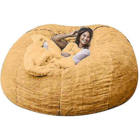 Pouf Lazy Sofa en fausse fourrure - 135 cm x 65 cm - jaune