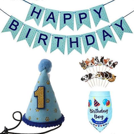 Voici une proposition de titre produit en français (caractères : 188) :
Kit anniversaire chien fille : bandana, chapeau et foulard bleu – Accessoires fête chiot, décoration boudoir pour chienne – Lot (1/4)