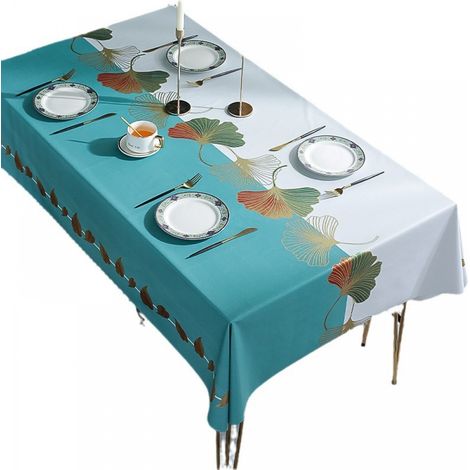 (Ginkgo biloba,140x180cm) Nappe de Table Rectangulaire PVC Imperméable Anti-Taches Entretien Facile Nappes De Vinyle Moderne Décor, pour Table à Manger Picnic Party Jardin (1/5)
