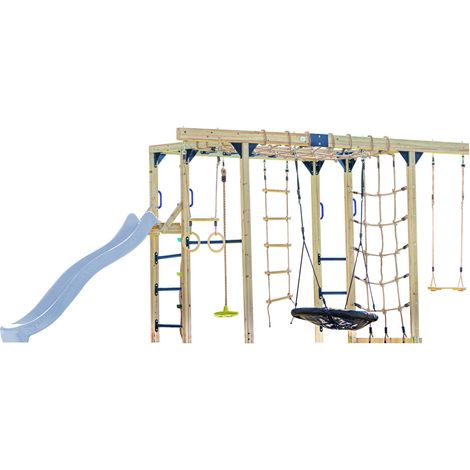 Axi Boris Aire De Jeux En Bois/Structure D'Escalade, Toboggan Bleu Pastel - Balançoires, Trapèze, Cordes D'Escalade Et Barres De Singe Jeux Extérieur