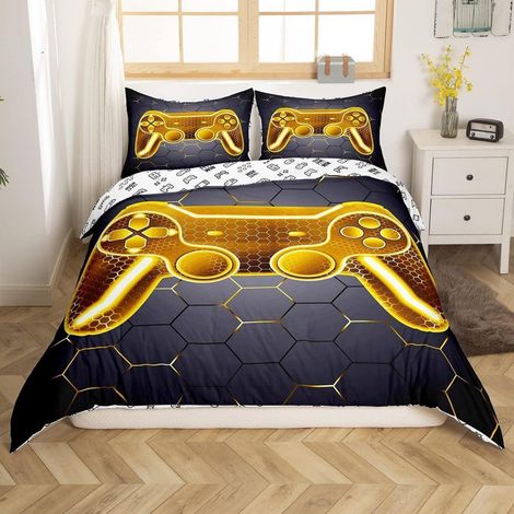 Bettwäsche-Set 220x240cm mit Game Controller Motiv, Wendbar, Gelb Schwarz