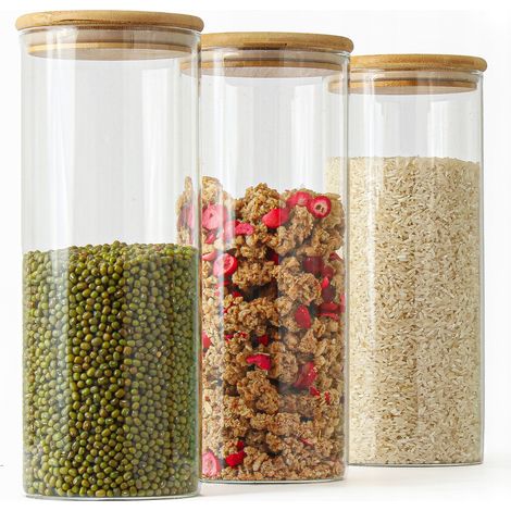 3 barattoli di vetro da 1000 ml per pasta, farina, zucchero, alimenti, caffè, cereali (1/5)