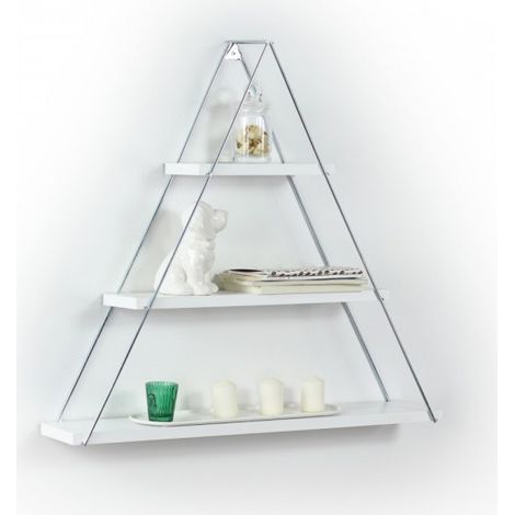 Dreieckiges Wand-Bücherregal, weiße Pyramiden-Pinnwand, 74 x 13 x 61 cm (1/3)