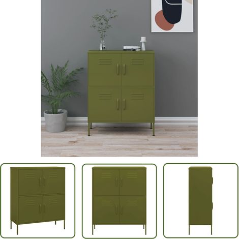 The Living Store Lagerschrank Olivgrün 80x35x101,5 cm Stahl - Schrank - Lagerschrank - Metallschrank - Stahlschrank - Garderobe (1/5)