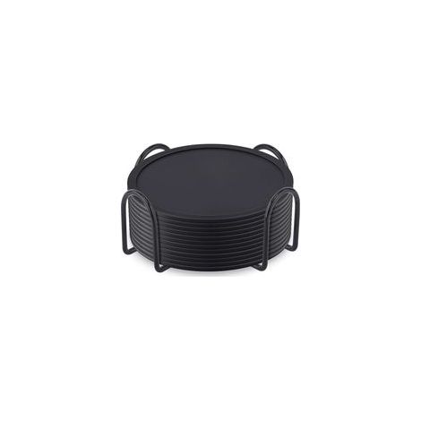 Lot de 12 sous-verres en silicone pour boissons chaudes et froides, porte-gobelet, couleur noire (1/5)