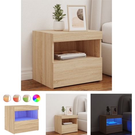 The Living Store Nachttisch mit LED-Leuchten Sonoma-Eiche 50x40x45 cm - Nachttische (1/5)