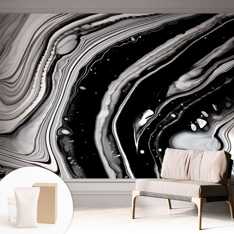 Papier peint intissé mural avec imprimé pour décoration pour salon pour chambre à coucher pour entrée Vagues monochromes 312x219 cm (1/5)