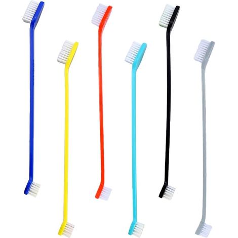 6 Pièces Brosse à Dents pour Animaux, Double tête à Long Manche Soins Dentaires Nettoyage Améliore l'hygiène Buccale pour Chiens et Chat, Petits, Moyens et Grands Anima(6 Couleur) (1/5)