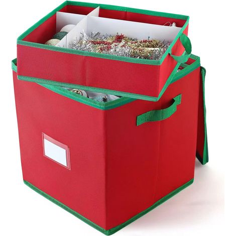 Caja de almacenamiento para adornos navideños con 4 bandejas extraíbles, fabricada en tela Oxford, con tapa.