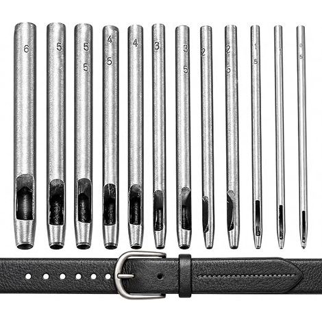 Lot de 12 Emporte-Pièces Creux, Poinçons Ronds en Acier Inoxydable pour Trous Précis, Outils pour Cuir, Bracelets de Montre, Ceintures, Tissu, Toile, Caoutchouc et Papier (1/5)