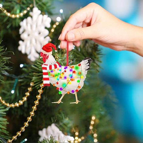 Décoration de Noël en bois, lot de 5 pendentifs poulets artisanaux en sachet (1/5)